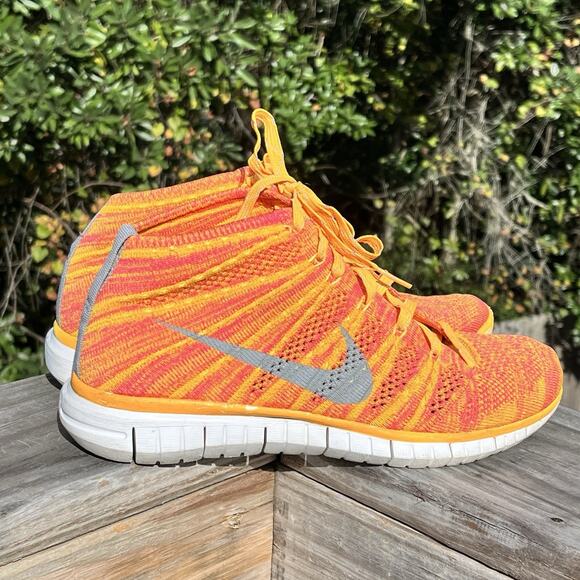 Nike Flyknit Chukka Womens 8 Mid Running Shoes 639699-800 Atomic Mango Orange - Picture 1 of 10